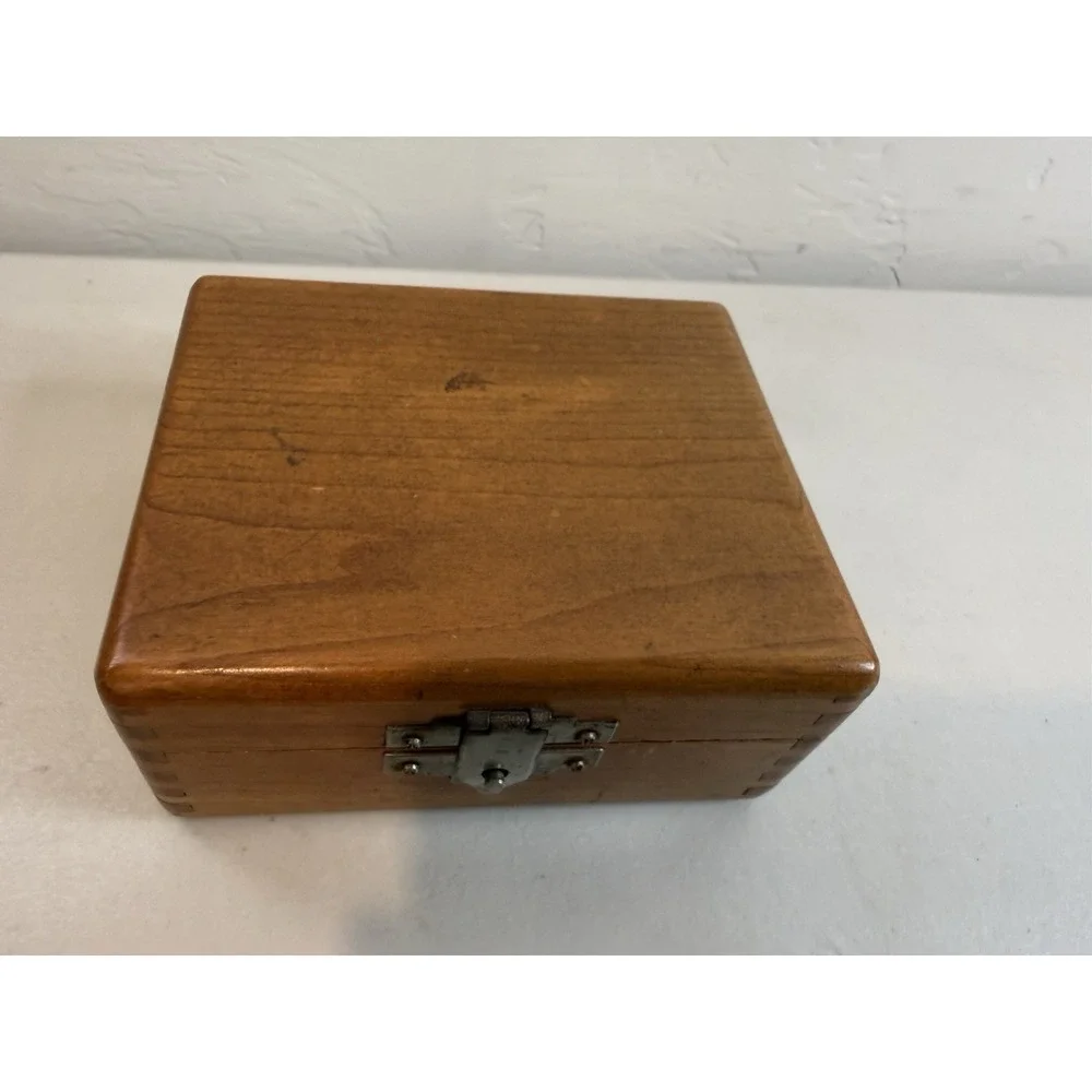 Vintage Wooden Jewelry Box Velvet Lined Tray Ledge Watch Valet Finger Joint Case